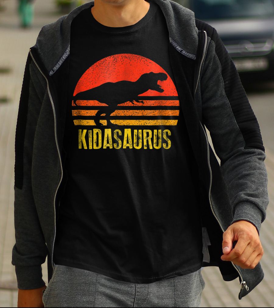 Kidasaurus Dinosaur Silhouette Vintage Sunset T-Shirt