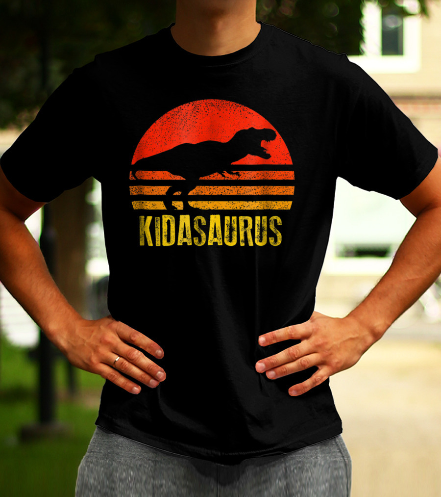 Kidasaurus Dinosaur Silhouette Vintage Sunset T-Shirt