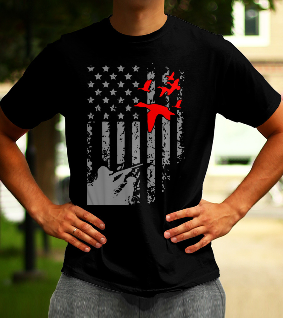 American Flag Waterfowl Hunting With Patriotic Duck T-Shirt
