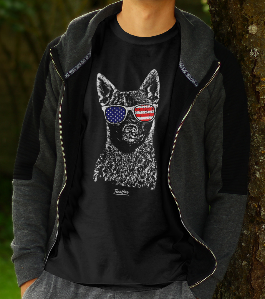 Australian Cattle Dog USA Flag Blue Heeler Sunglasses T-Shirt