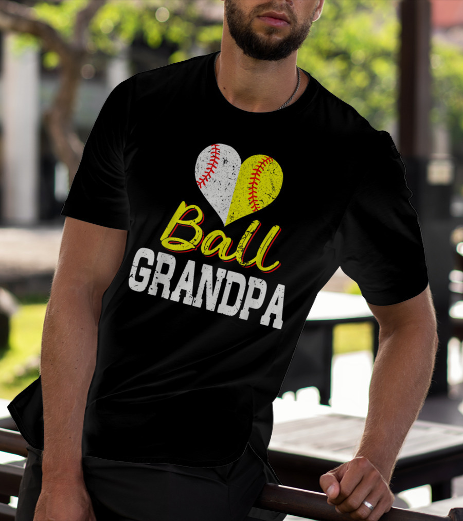 Ball Heart Baseball Softball Grandpa T-Shirt
