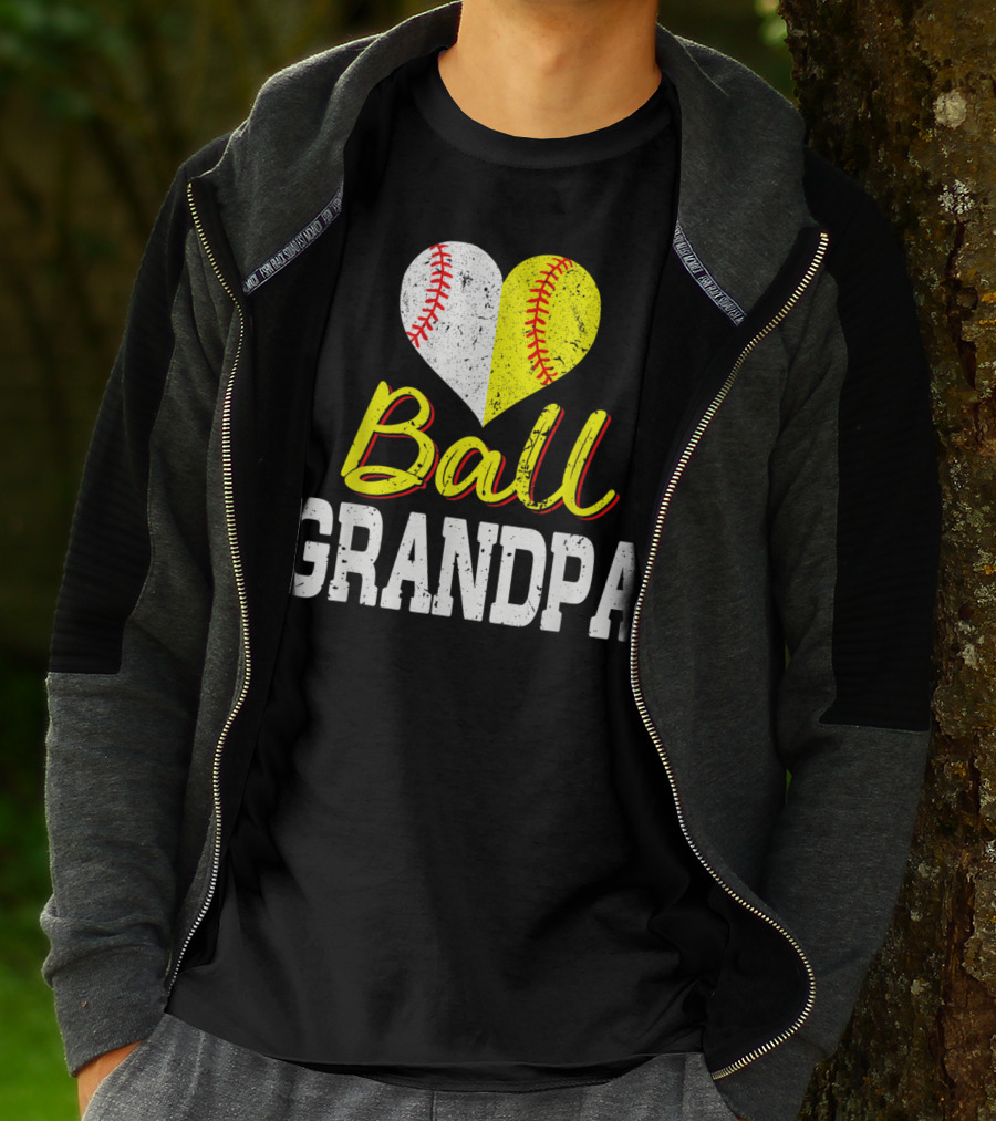 Ball Heart Baseball Softball Grandpa T-Shirt