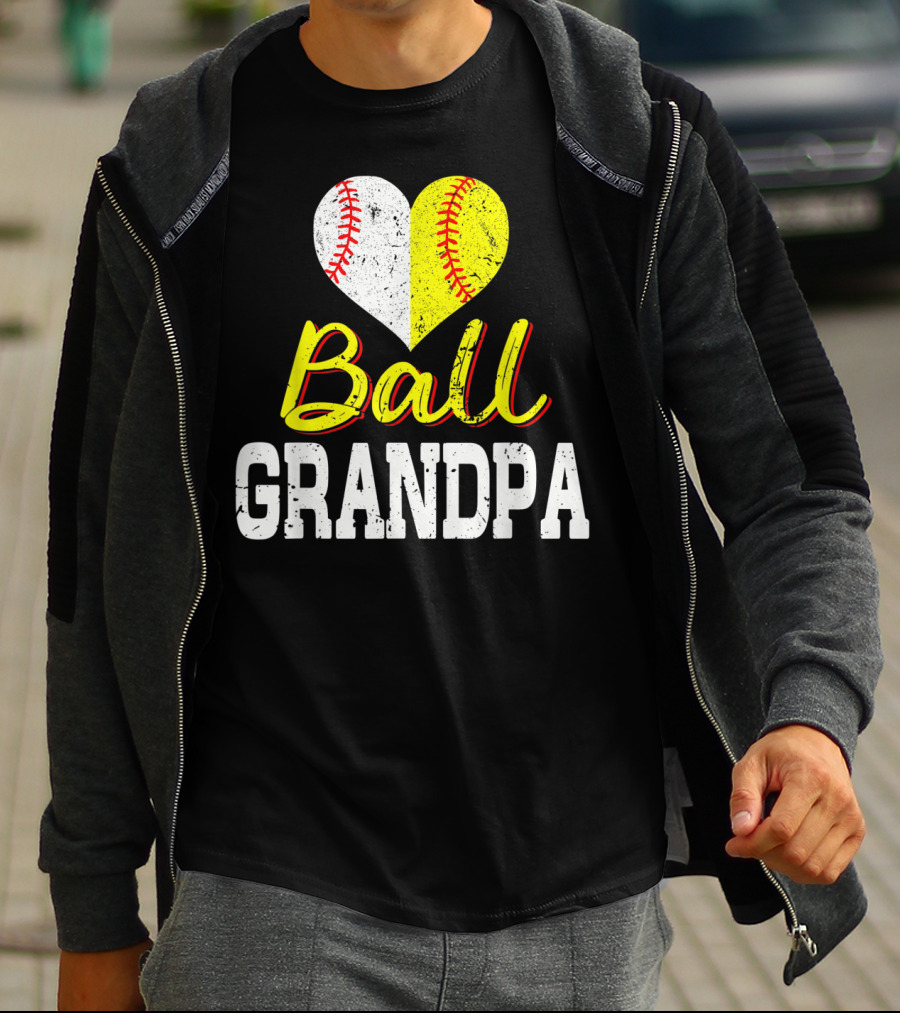 Ball Heart Baseball Softball Grandpa T-Shirt