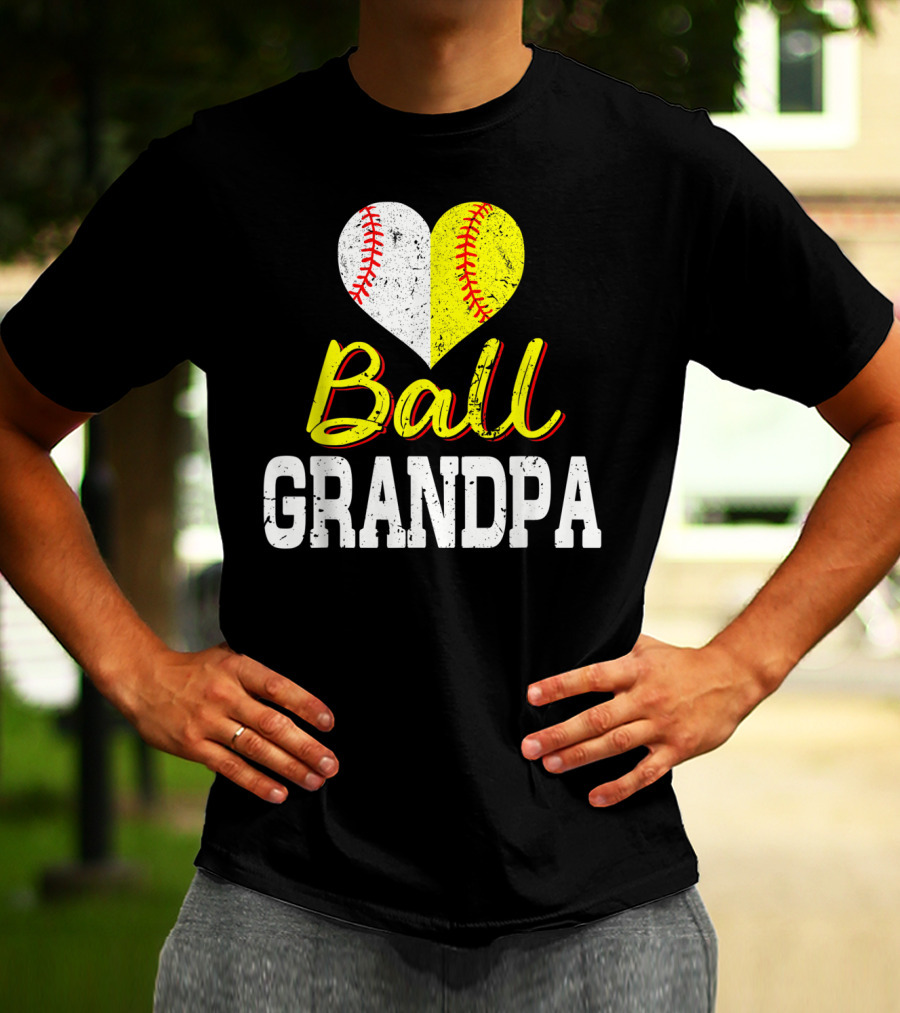 Ball Heart Baseball Softball Grandpa T-Shirt