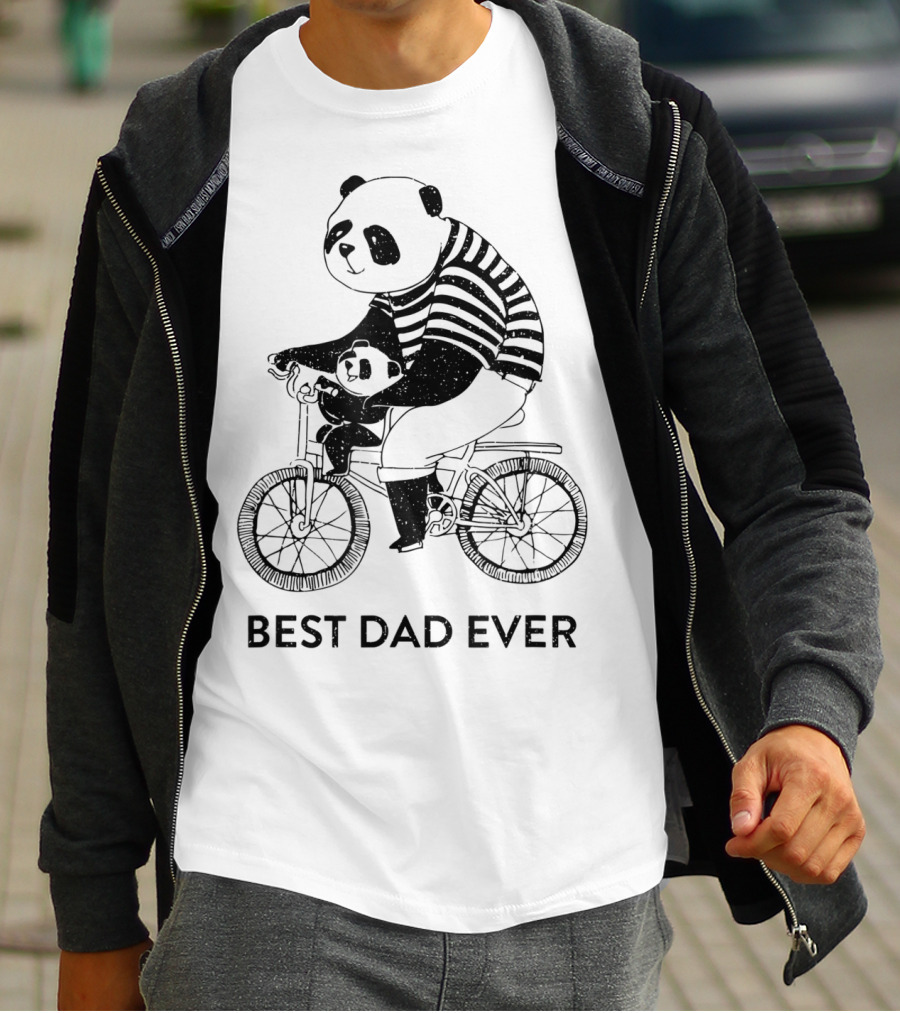 Best Dad Ever Panda Dad And Kid On Bicycle T-Shirt