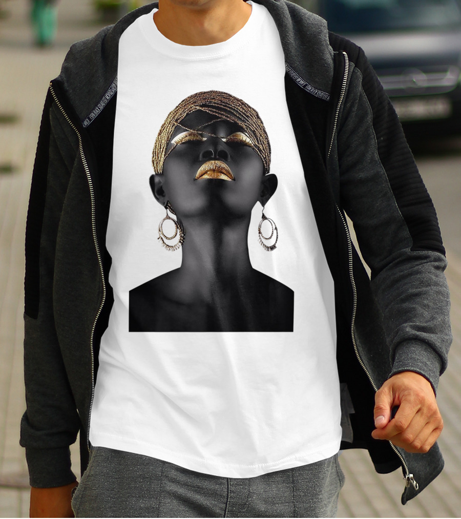 Afrocentric Midnight Queen Regal Gold Embellishments T-Shirt