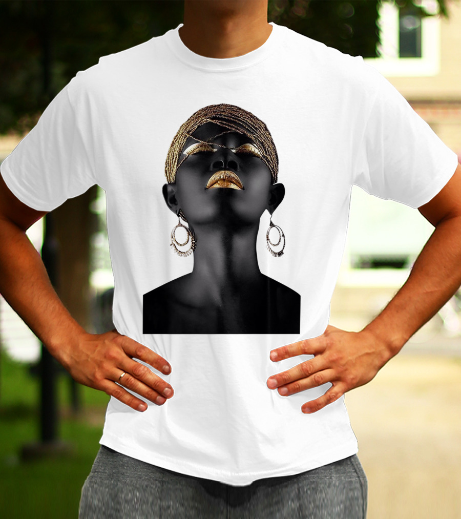 Afrocentric Midnight Queen Regal Gold Embellishments T-Shirt