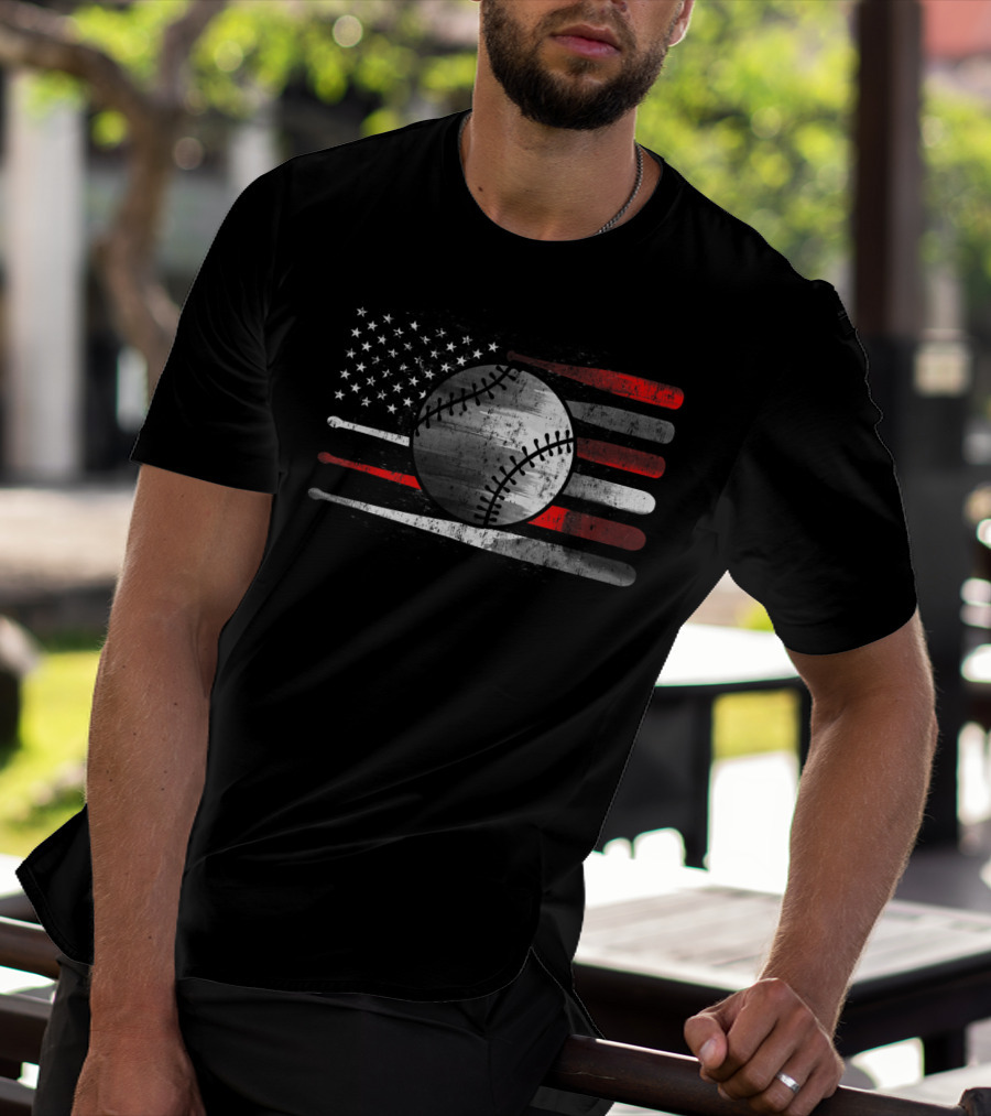 American Flag Baseball Catchers Pitchers League Balls T-Shirt