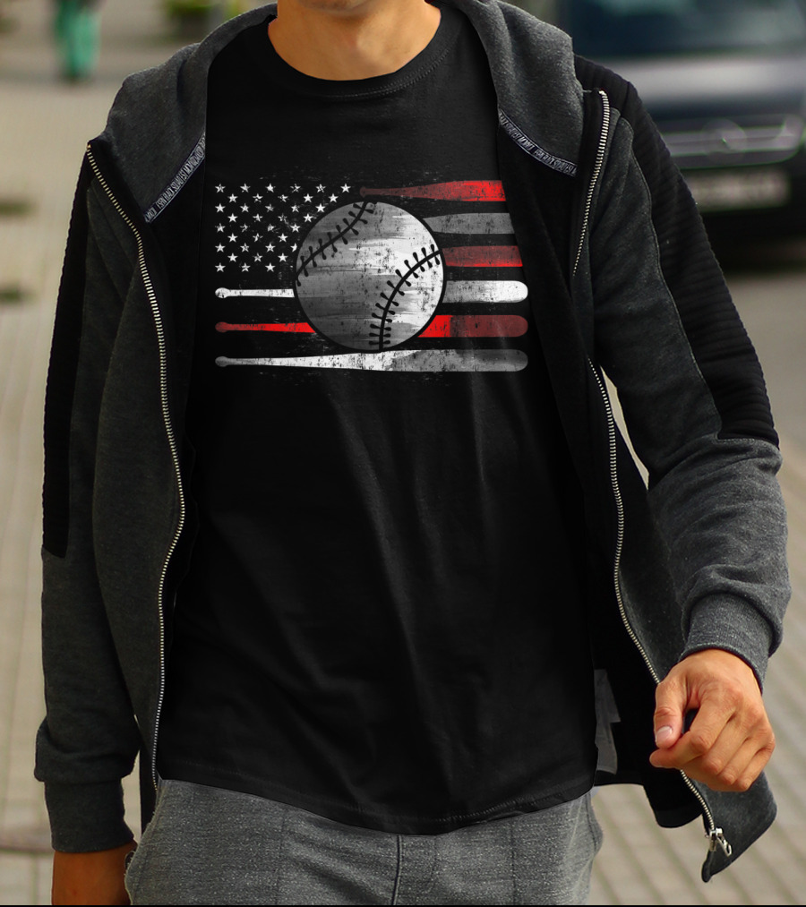 American Flag Baseball Catchers Pitchers League Balls T-Shirt