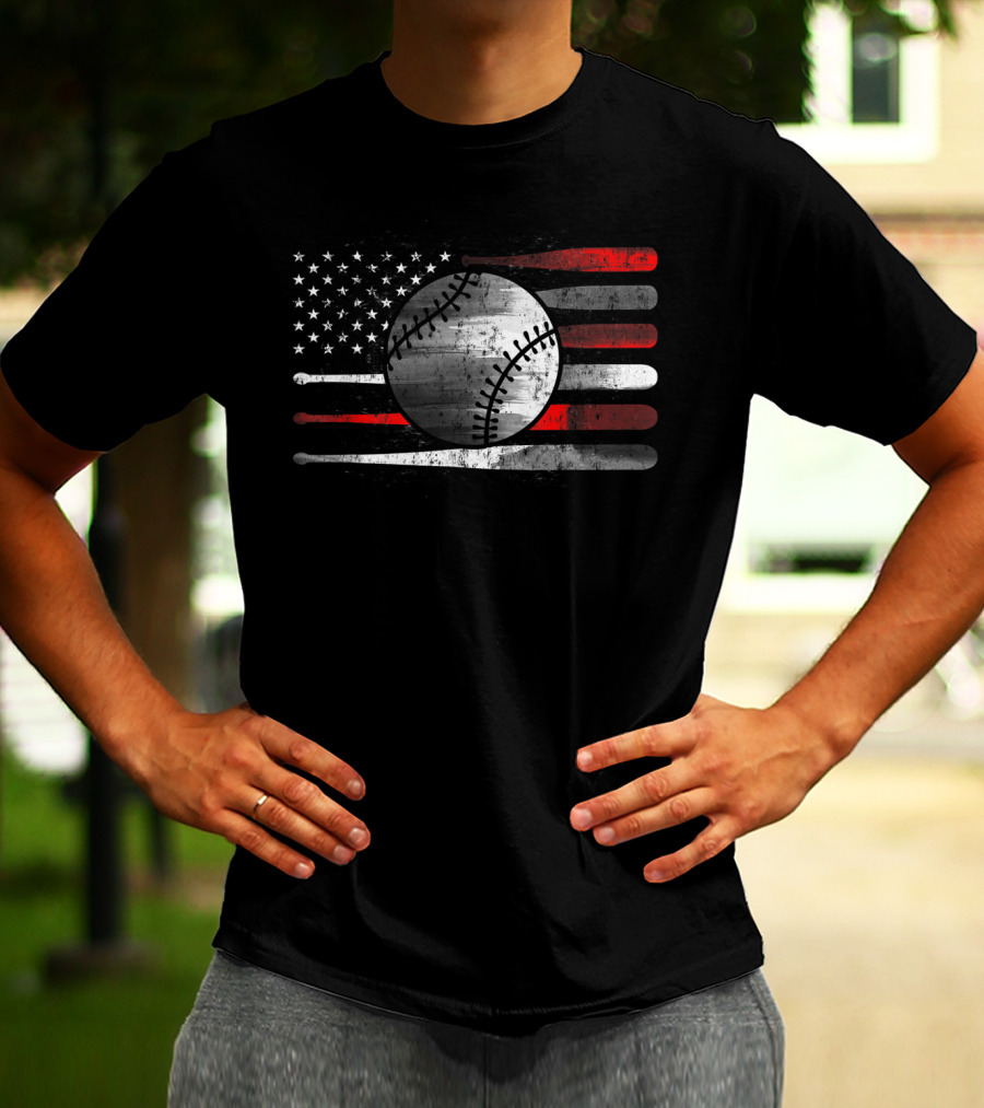 American Flag Baseball Catchers Pitchers League Balls T-Shirt