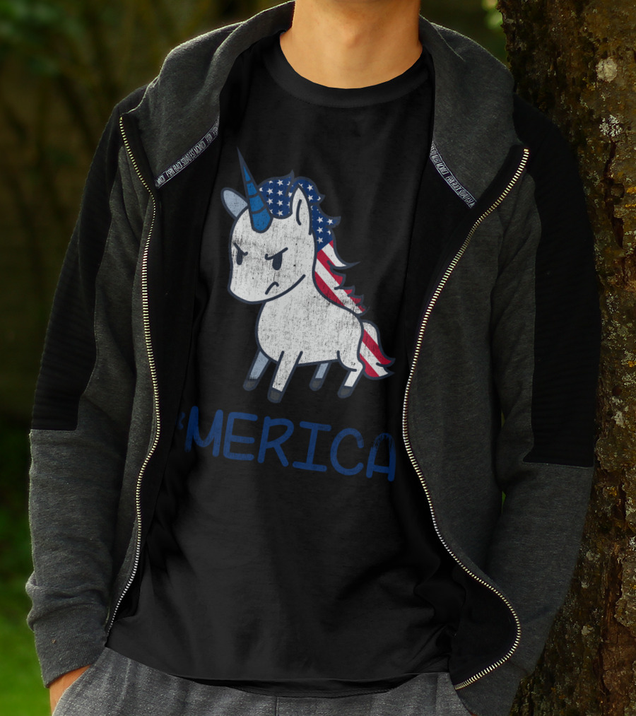 Merica Unicorn With Patriotic Stars And Stripes Mane Americorn T-Shirt