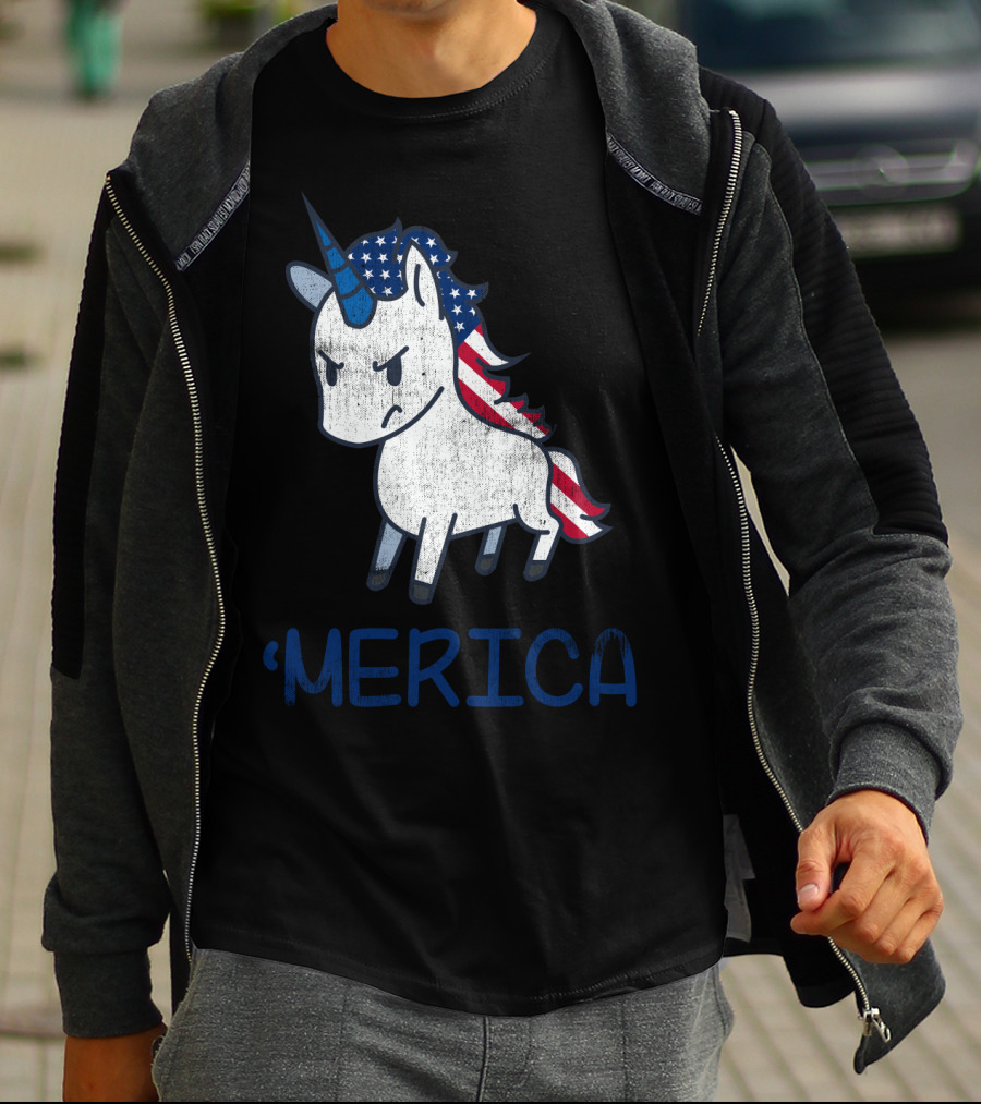 Merica Unicorn With Patriotic Stars And Stripes Mane Americorn T-Shirt