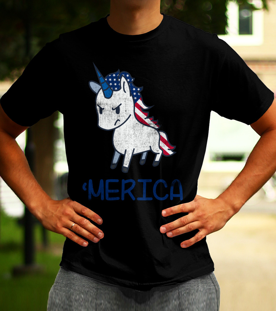 Merica Unicorn With Patriotic Stars And Stripes Mane Americorn T-Shirt