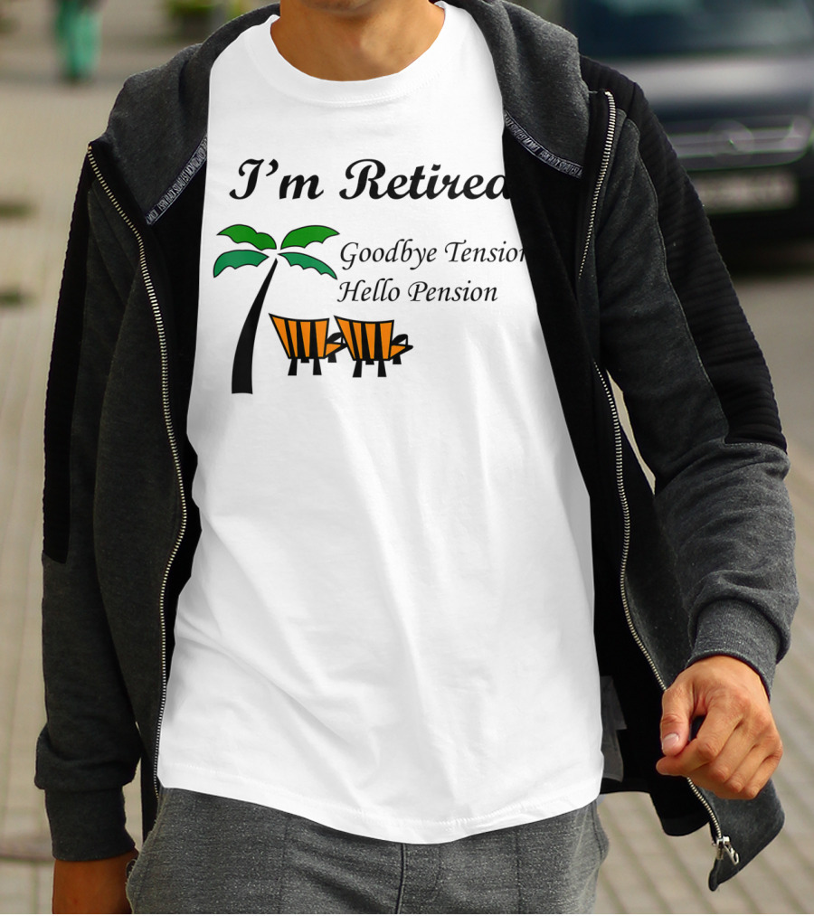 I'm Retired Goodbye Tension Hello Pension Palm Tree Beach Chairs T-Shirt
