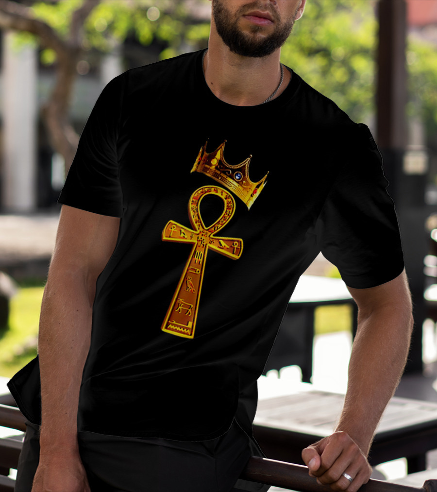 Golden Ankh Symbol With Diamond-Studded Crown T-Shirt