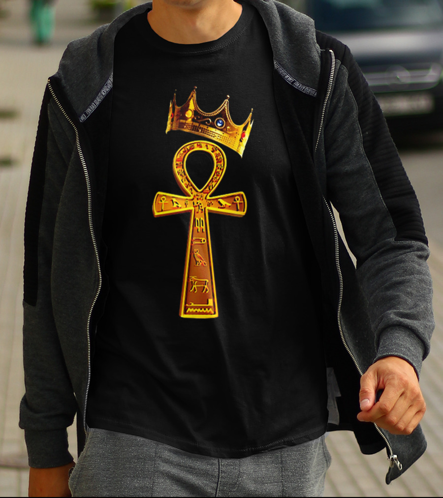 Golden Ankh Symbol With Diamond-Studded Crown T-Shirt