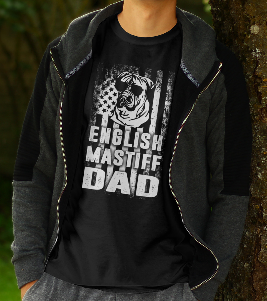 English Mastiff Dad Patriotic American Flag Shirt For Dog Lovers T-Shirt