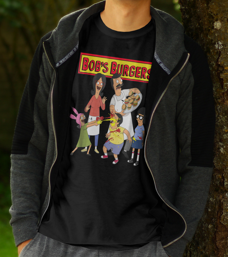 Bob's Burgers Family Fun Chaos With Burgers And Condiments T-Shirt