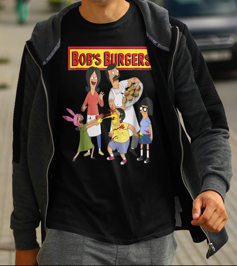 Bob's Burgers Family Fun Chaos With Burgers And Condiments T-Shirt