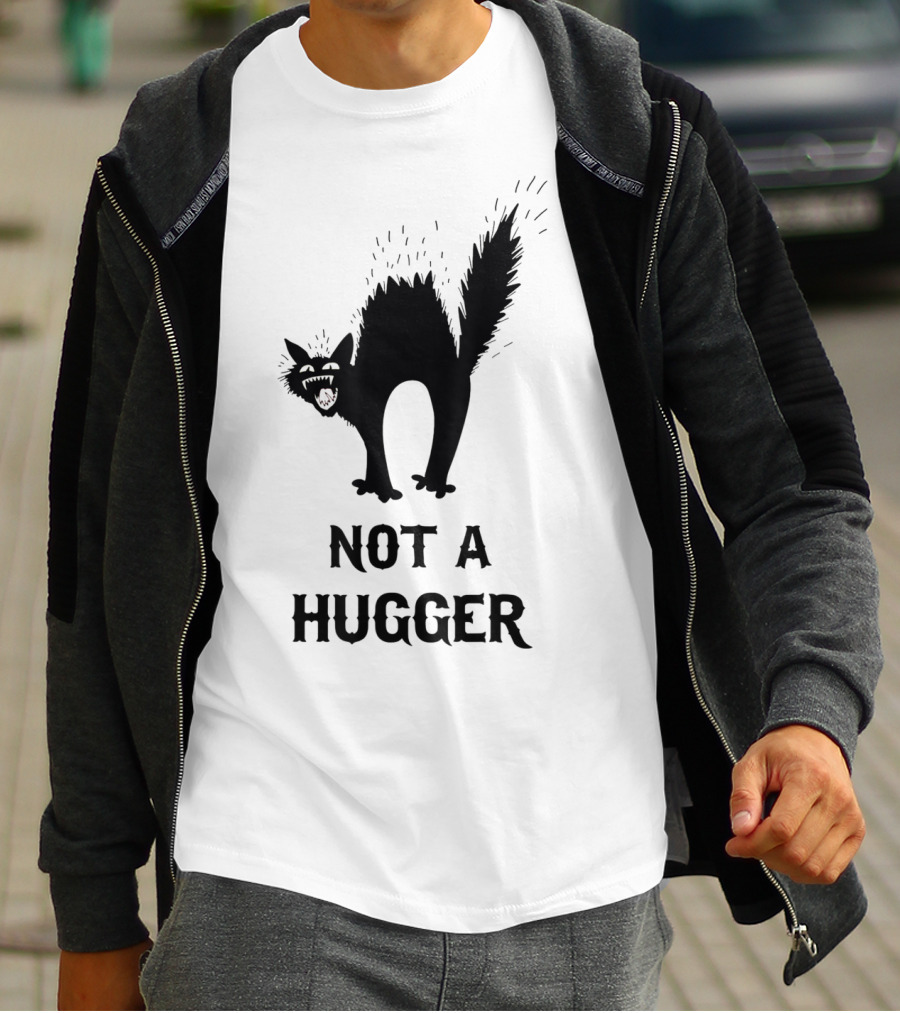 Not A Hugger Angry Black Cat T-Shirt
