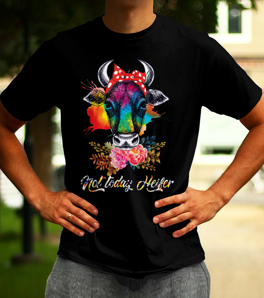 Hilarious Cow Not Today Heifer Rainbow Bandana Floral T-Shirt