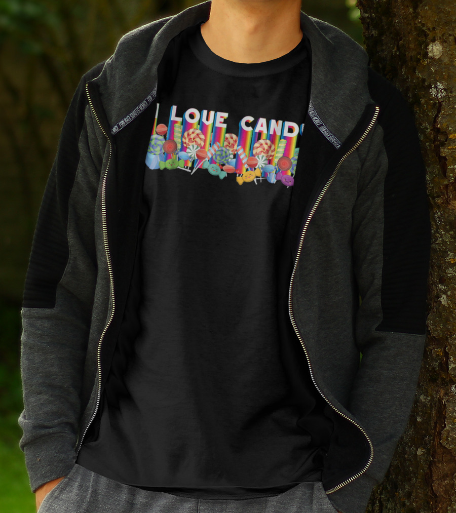 I Love Candy With Halloween Lollipops And Rainbow Candy Colors T-Shirt