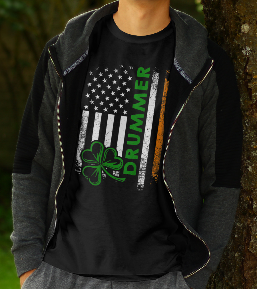 Drummer American Flag Shamrock Irish Drummer T-Shirt