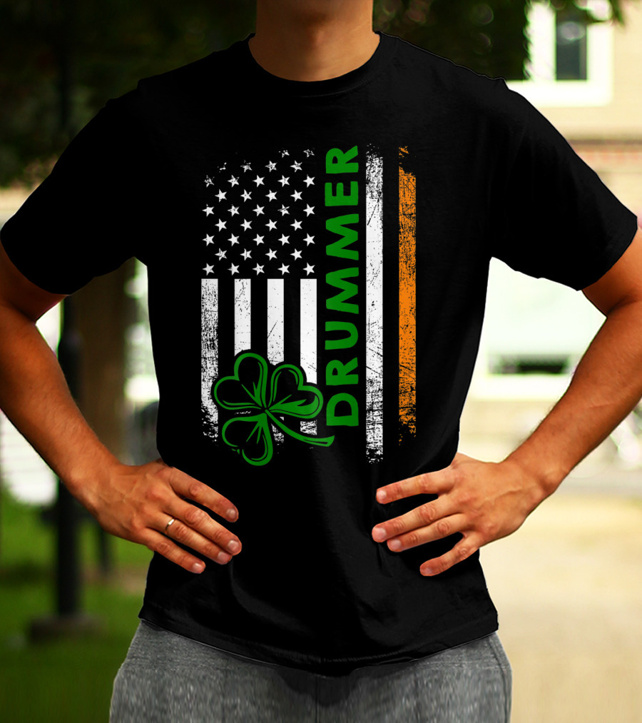 Drummer American Flag Shamrock Irish Drummer T-Shirt