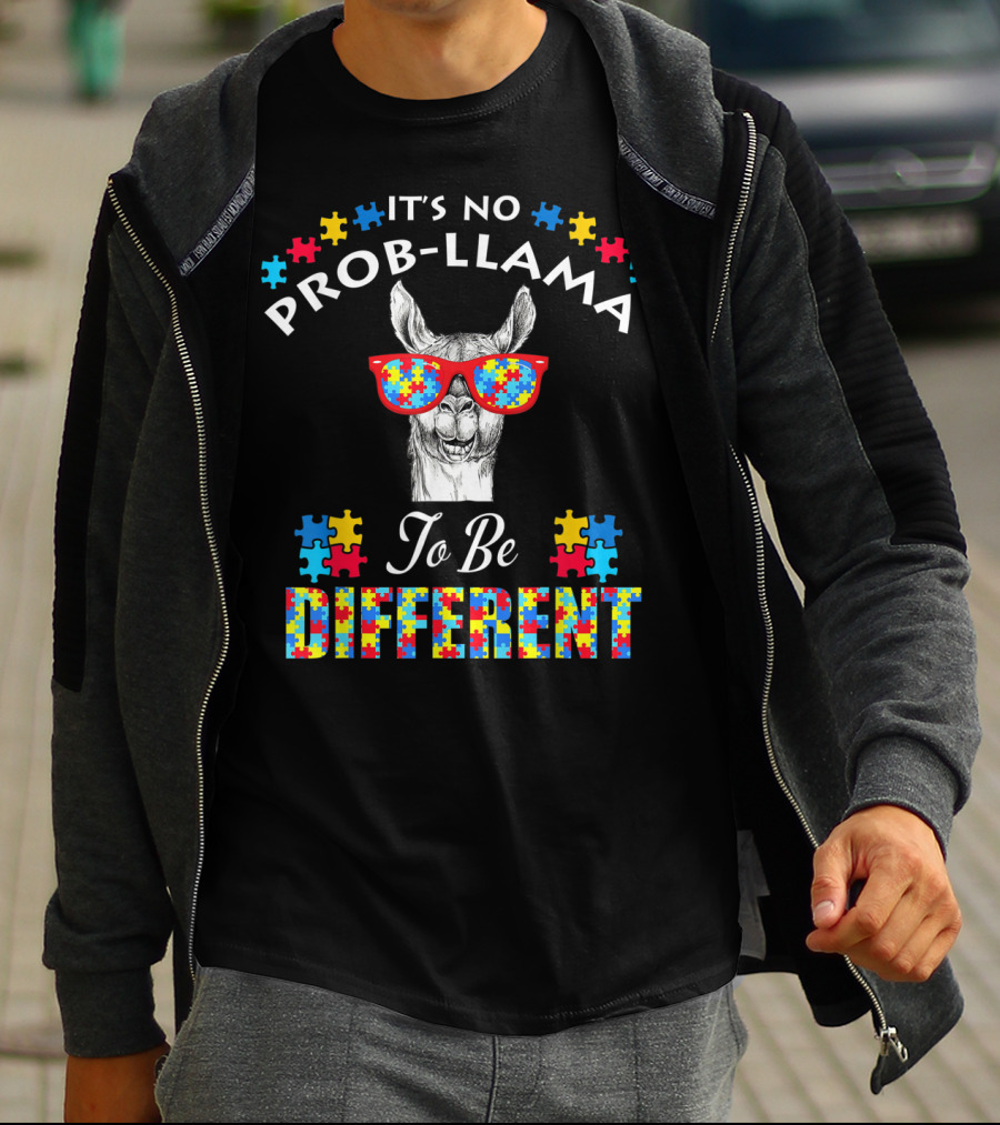 It's No Prob-Llama To Be Different Autism Awareness Boy Girl Kid T-Shirt