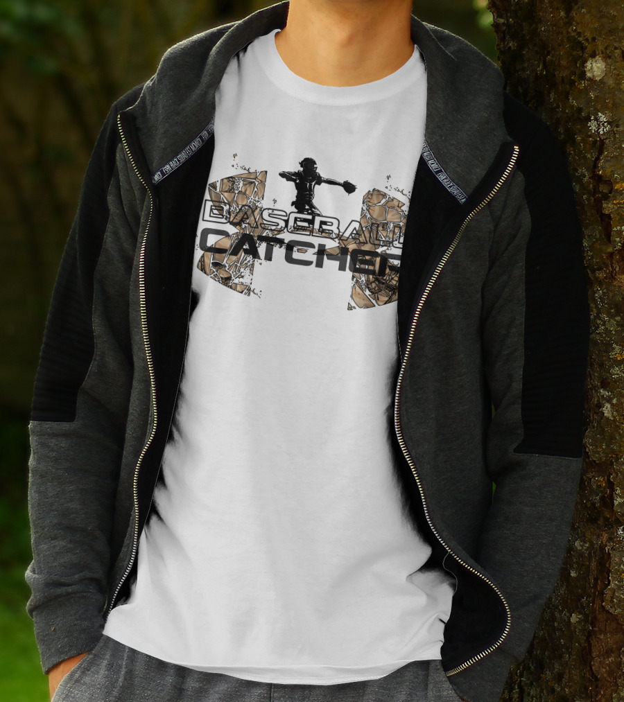 Baseball Catcher Silhouette With Abstract Field T-Shirt