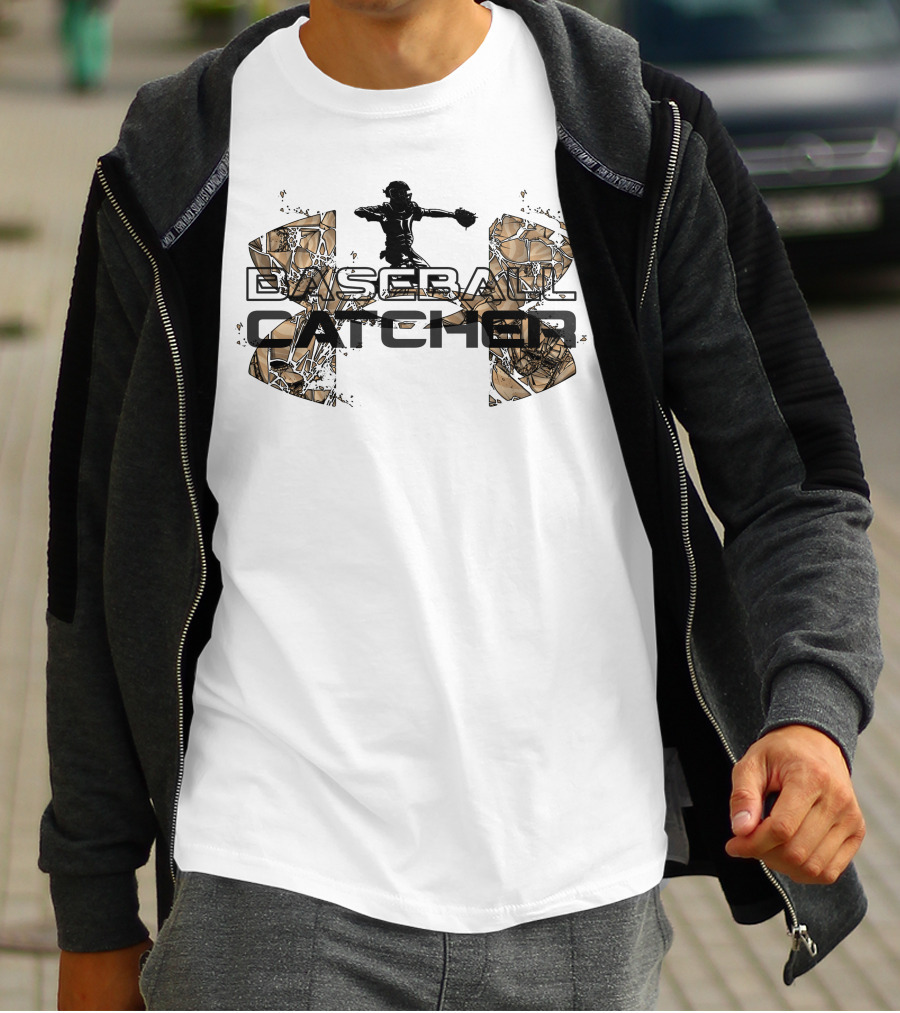 Baseball Catcher Silhouette With Abstract Field T-Shirt