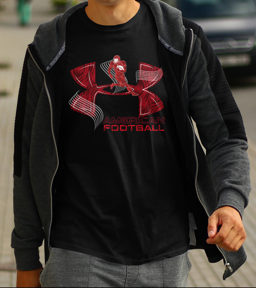 American Football Under Armor-Inspired Red Player T-Shirt