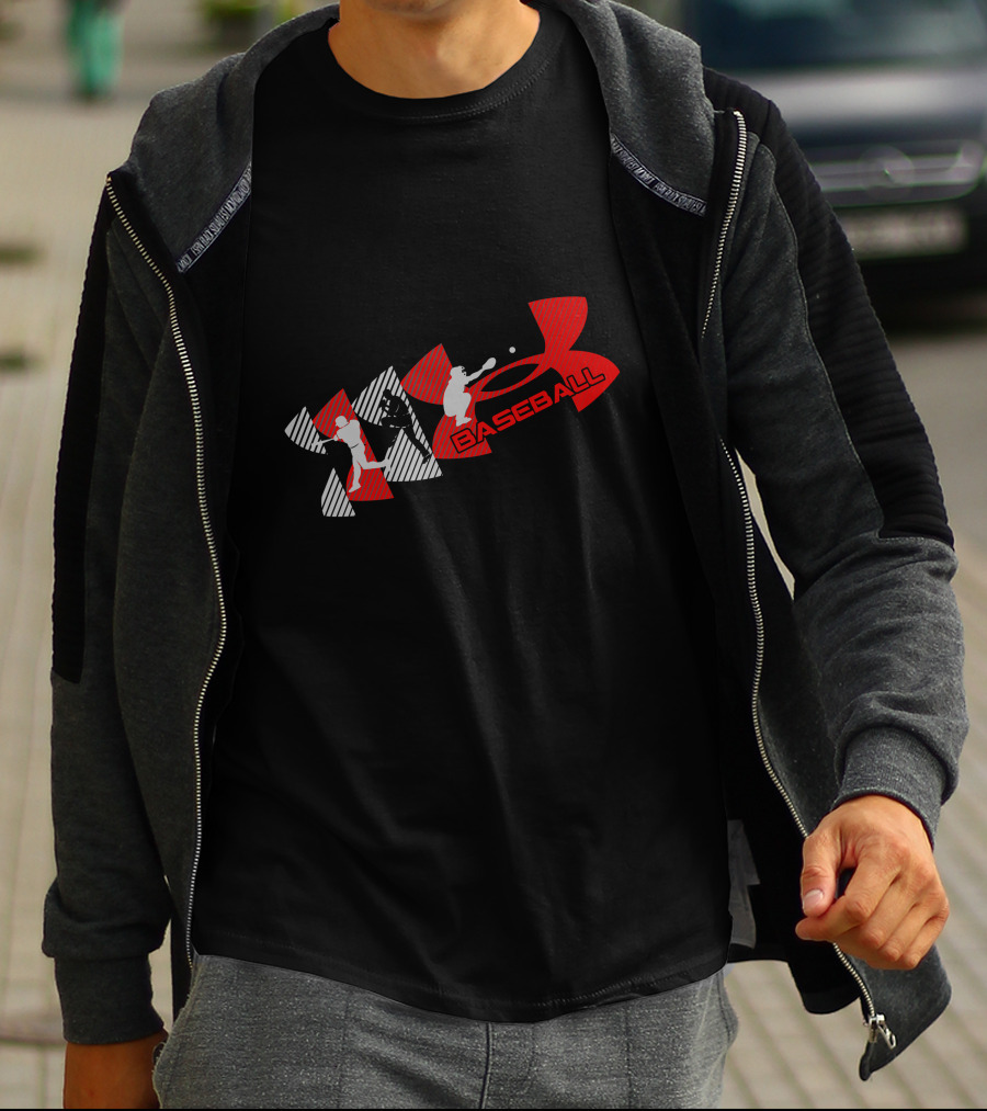 Under Armour Baseball Player Silhouettes Red And Gray T-Shirt