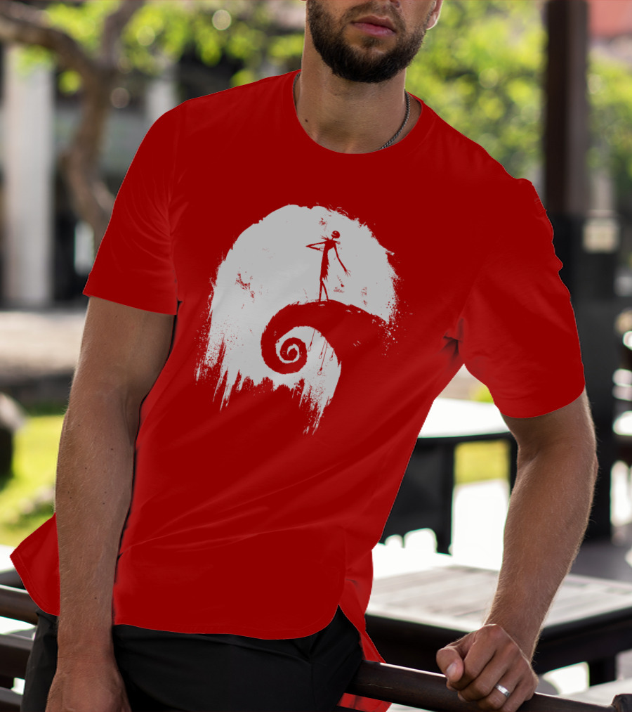 The Nightmare Before Christmas Spooky Red Hilltop Scene All Hallow's Eve T-Shirt