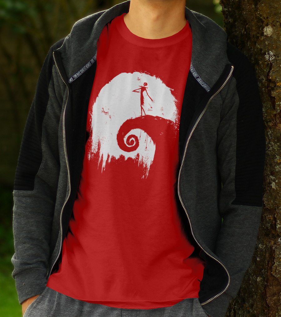 The Nightmare Before Christmas Spooky Red Hilltop Scene All Hallow's Eve T-Shirt