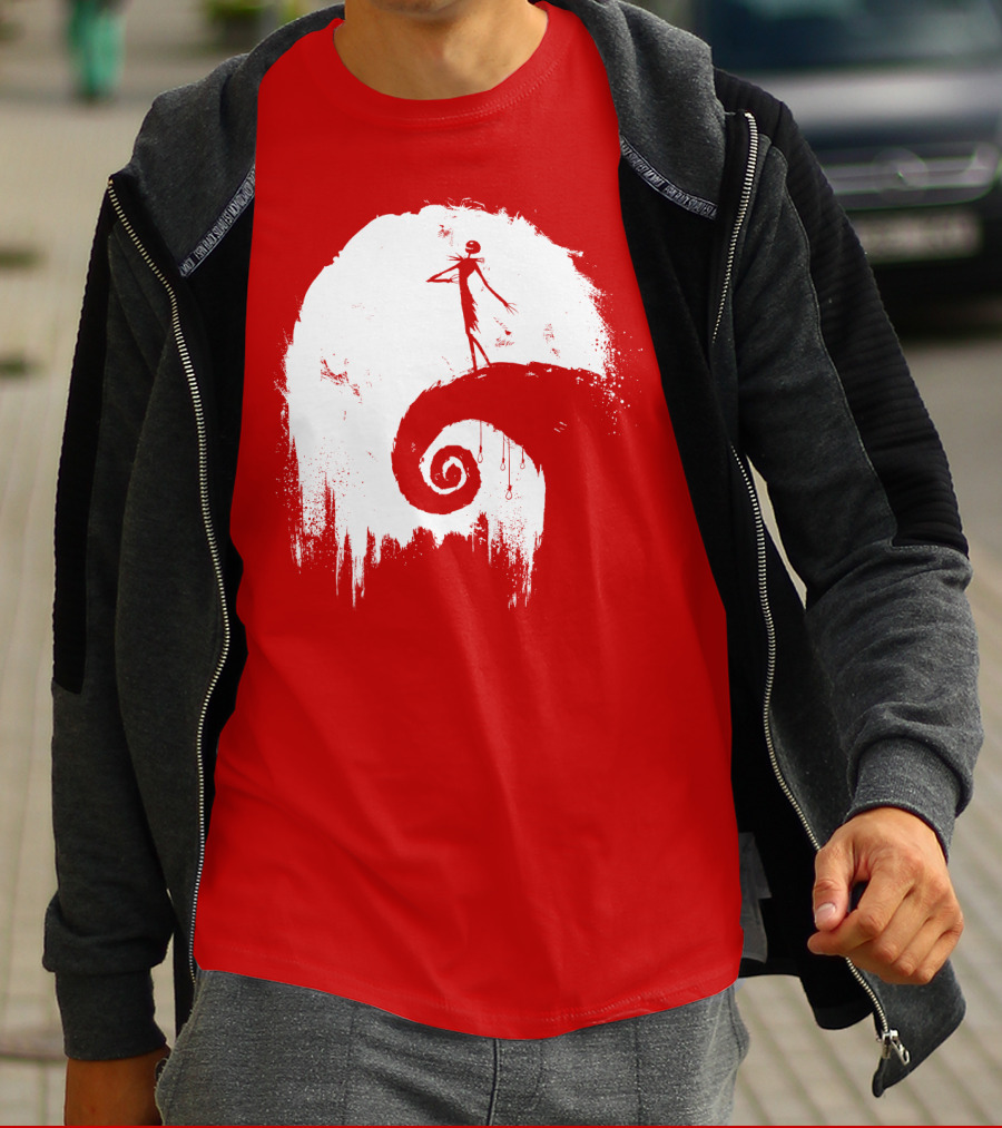 The Nightmare Before Christmas Spooky Red Hilltop Scene All Hallow's Eve T-Shirt