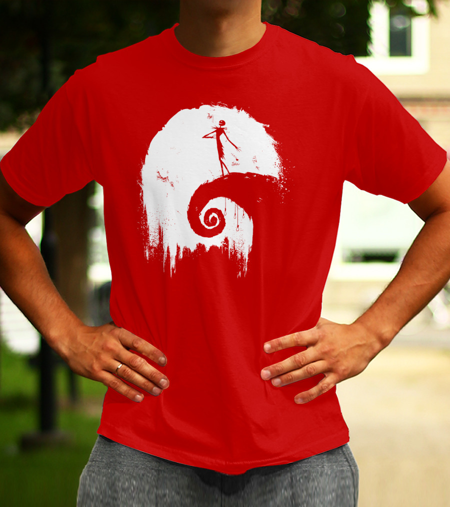 The Nightmare Before Christmas Spooky Red Hilltop Scene All Hallow's Eve T-Shirt