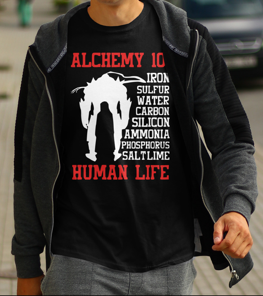 Alchemy 101 Human Life Iron Sulfur Water Carbon Silicon Ammonia Phosphorus Salt Lime T-Shirt