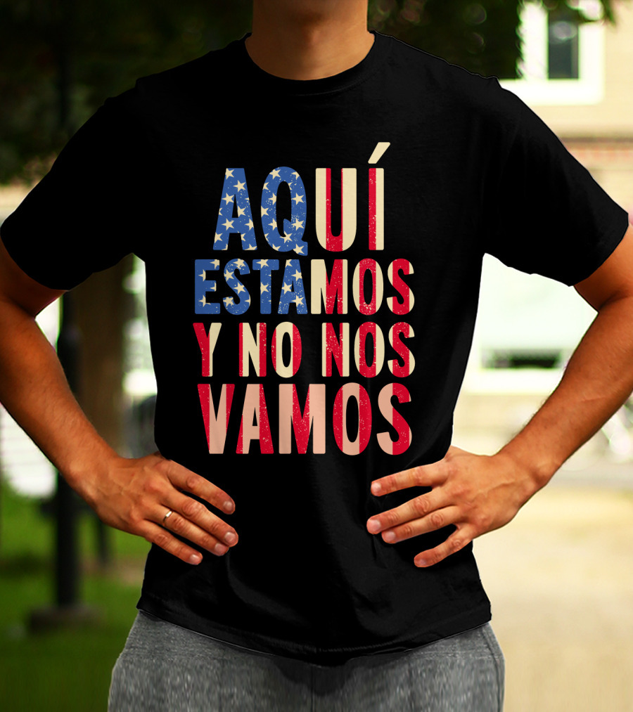 AQUÍ ESTAMOS Y NO NOS VAMOS USA Flag Colors T-Shirt