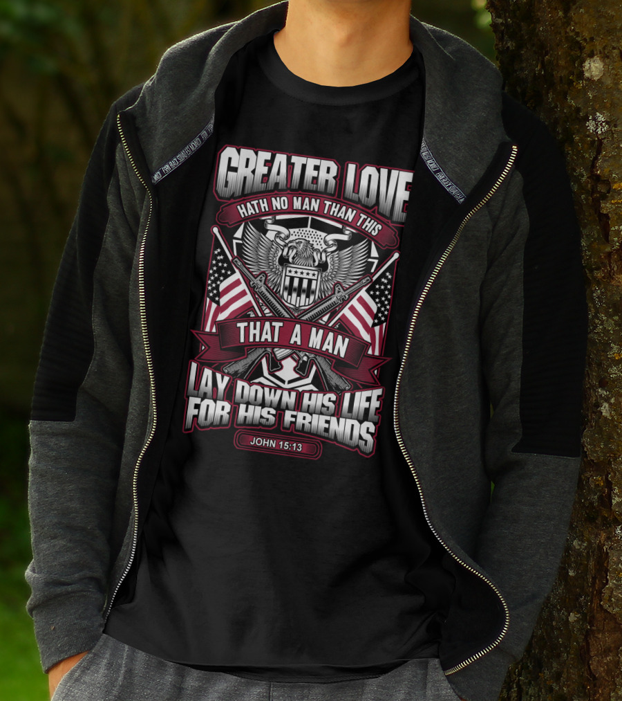 Greater Love John 15:13 Army Veteran Flag Eagle Iconic T-Shirt
