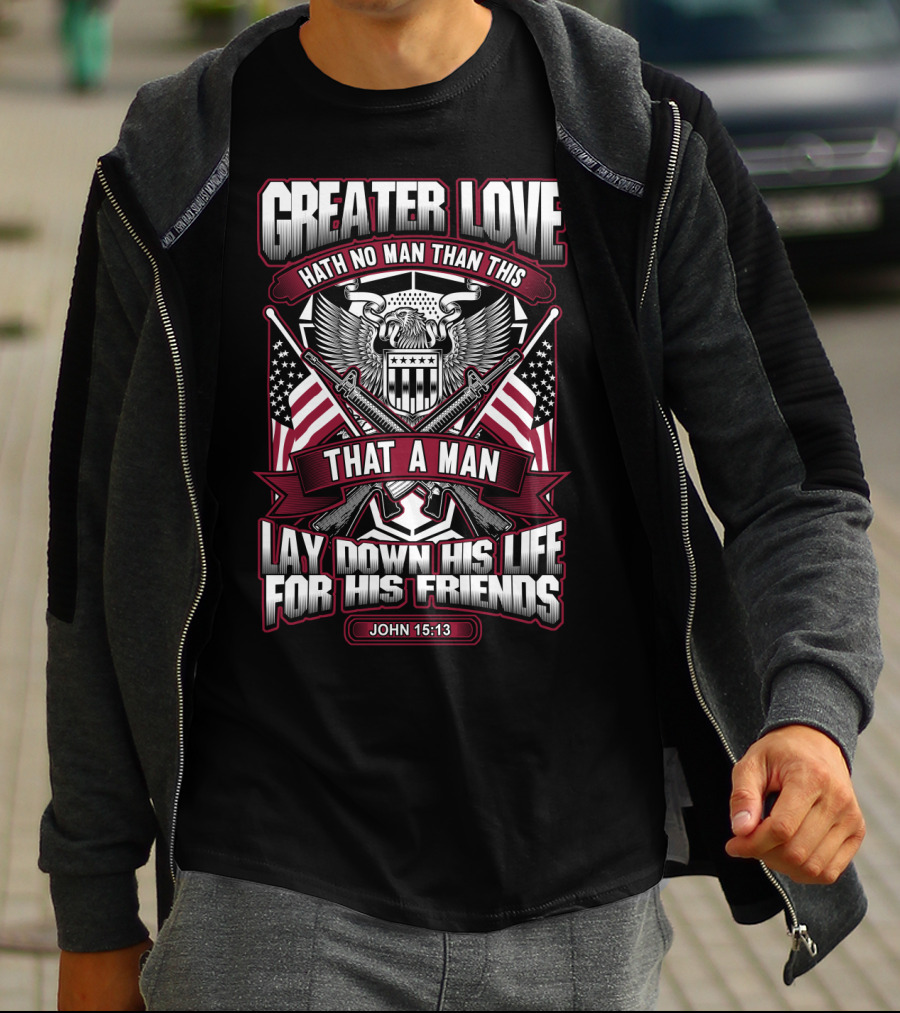 Greater Love John 15:13 Army Veteran Flag Eagle Iconic T-Shirt