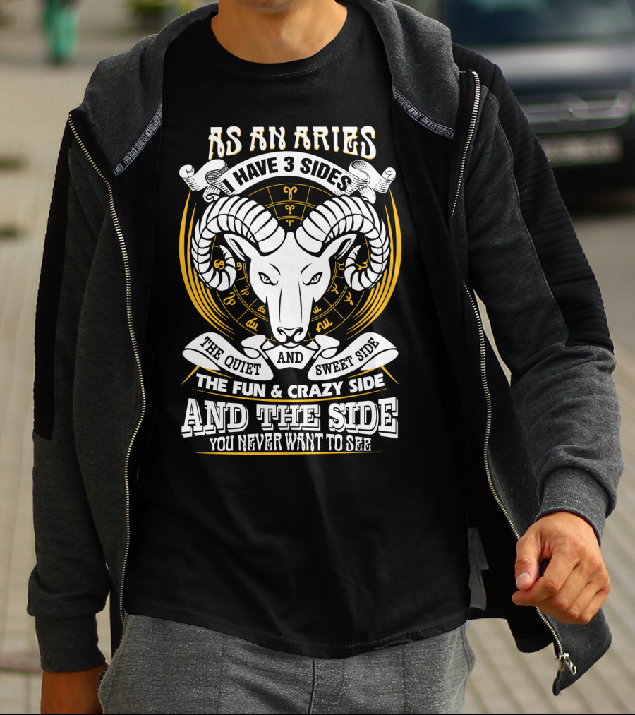 As An Aries I Have 3 Sides The Quiet And Sweet Side The Fun And Crazy Side And The Side You Never Want To See T-Shirt