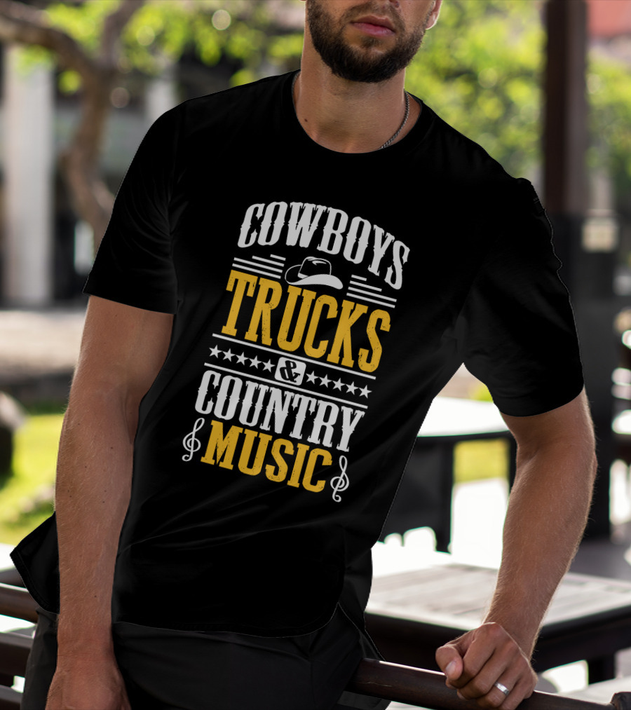 Cowboys Trucks And Country Music With Stars And Musical Notes T-Shirt