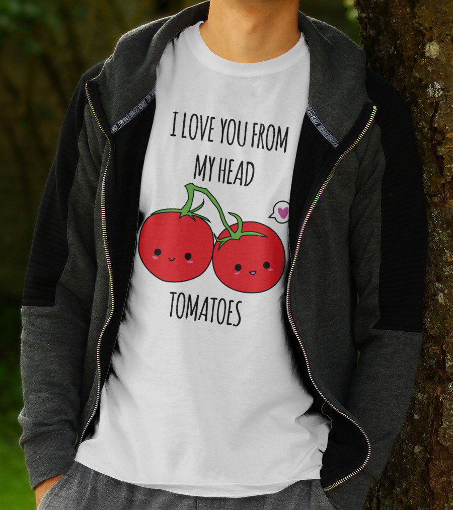 I Love You From My Head Tomatoes Cute Tomato Pair With Heart Speech Bubble T-Shirt