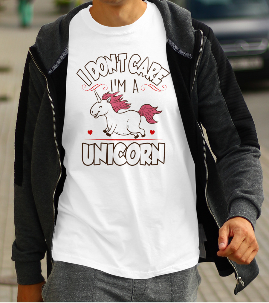I Don't Care I'm A Unicorn Happy Running Pink Mane T-Shirt