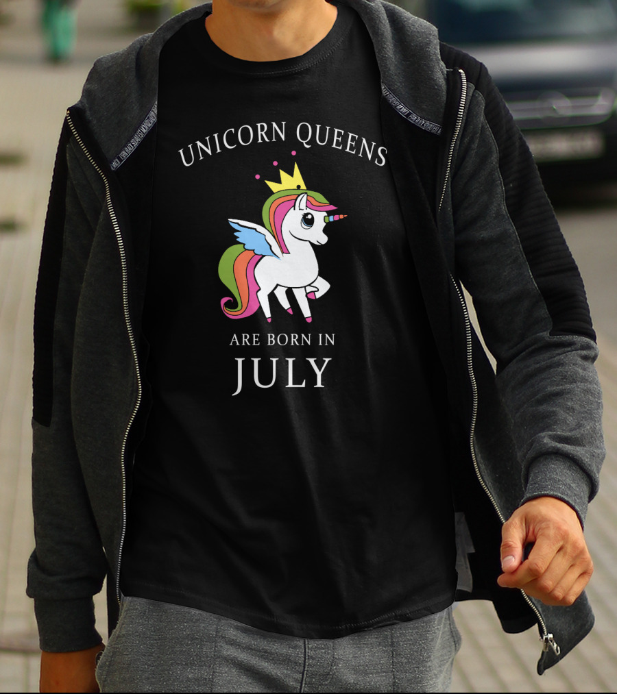 Unicorn Queens With Rainbow Wings And Crown Born In July T-Shirt