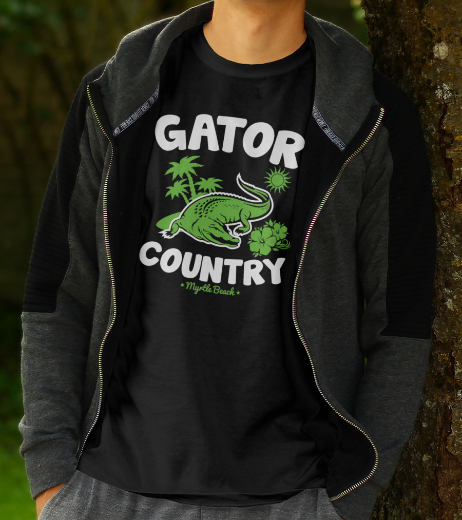 Gator Country Myrtle Beach South Carolina Palm Trees Sun Hibiscus T-Shirt