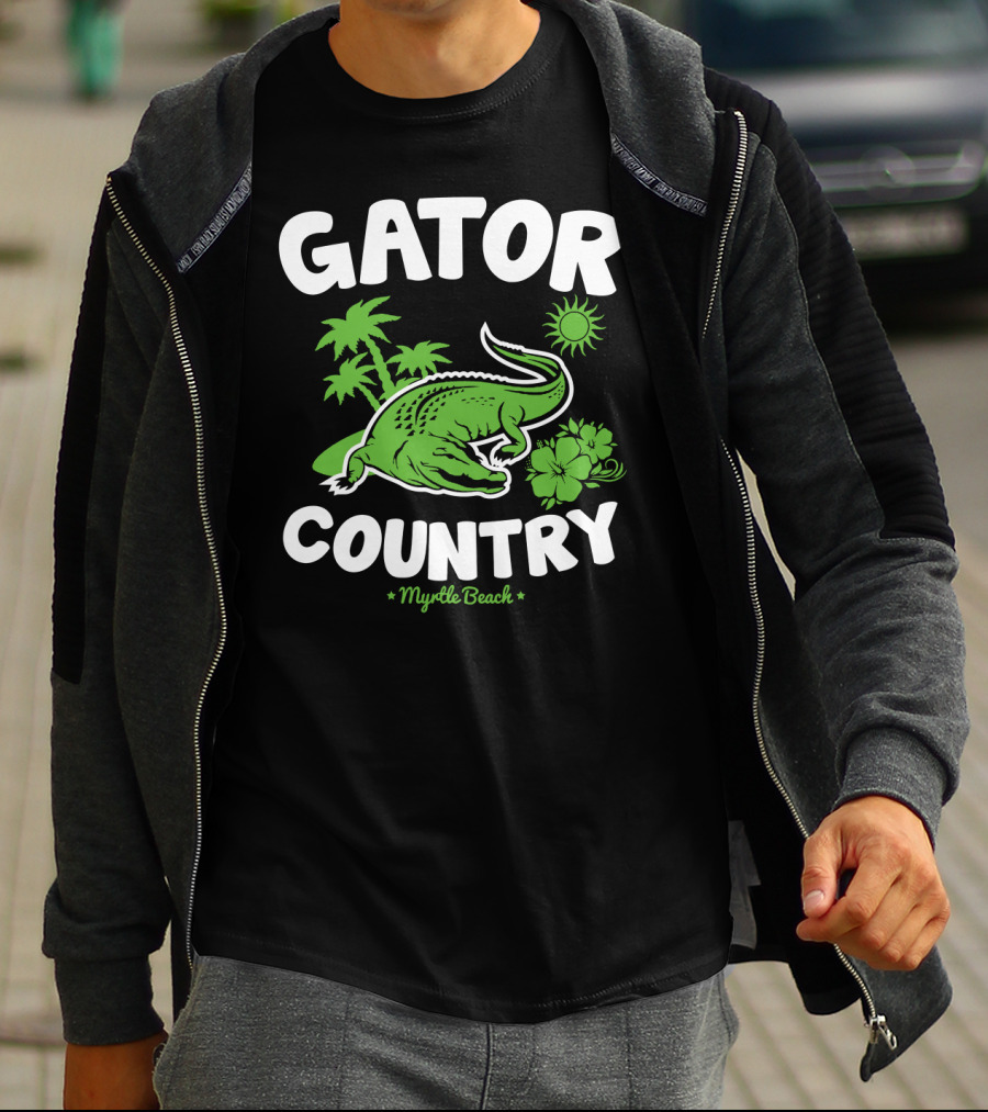 Gator Country Myrtle Beach South Carolina Palm Trees Sun Hibiscus T-Shirt