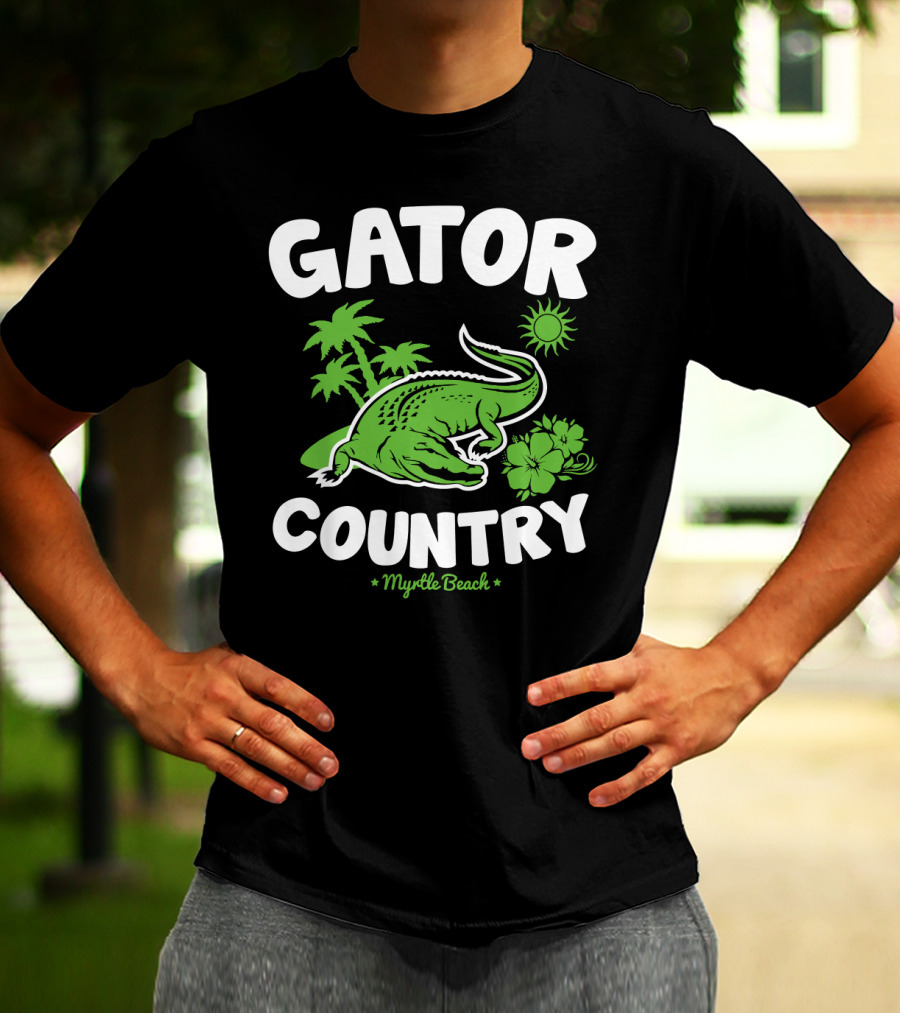 Gator Country Myrtle Beach South Carolina Palm Trees Sun Hibiscus T-Shirt