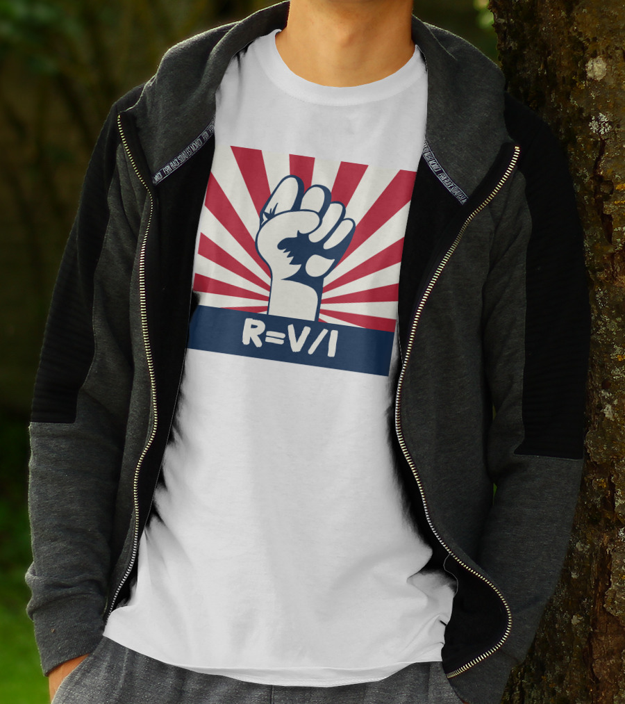 RESIST FIST R=V/I Ohm's Law Of Resistance Sunburst Fist T-Shirt